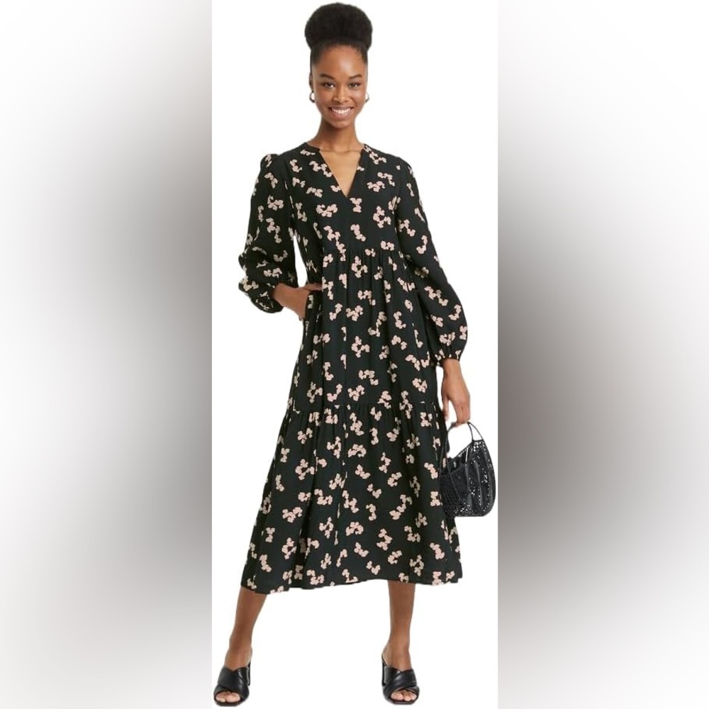 Floral Black Midi Dress